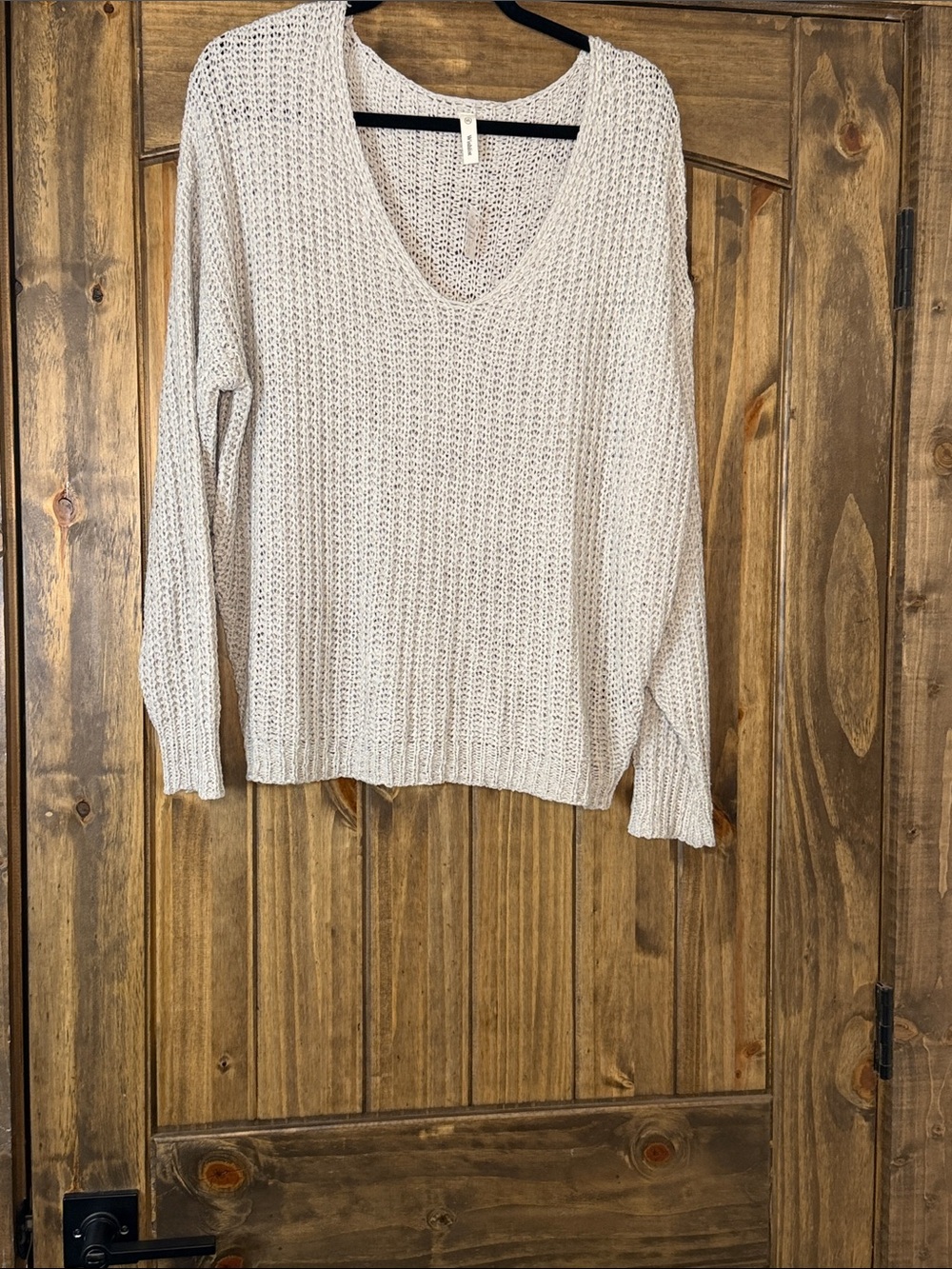 Wishlist Light Gray V-Neck Open Knit Sweater